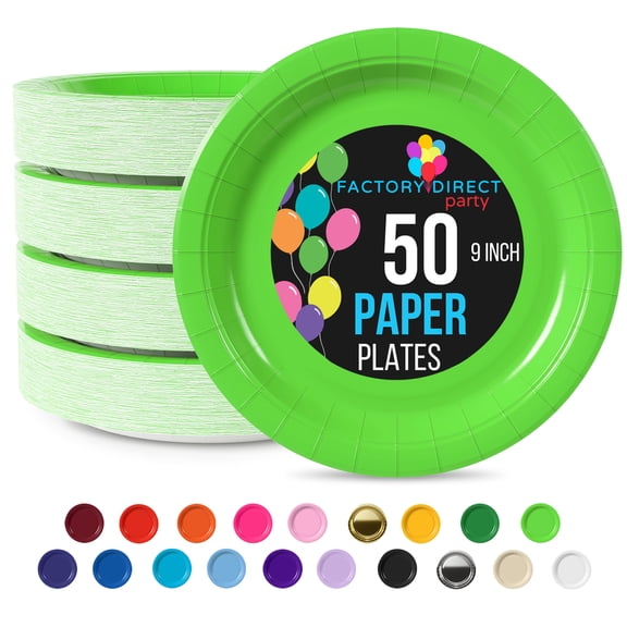 Exquisite Lime Green Paper Plates Disposable 50 Ct - 9 Inch Heavy Duty 350 GSM Round Plates