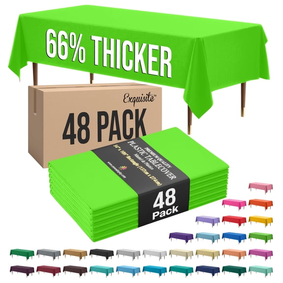 Exquisite Lime Green Rectangle Plastic Tablecloth, 54" x 108", 48 Count, 66% Thicker Disposable Table Cover