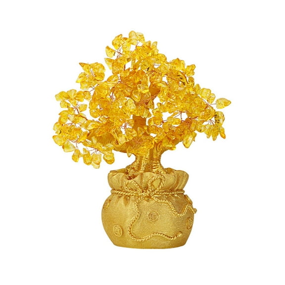 Exquisite Lucky-Tree Chinese Feng Shui Money Tree Desktop Ornament Yellow Crystal Tree Decoration for Room Shop