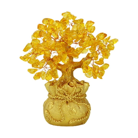 Exquisite Lucky-Tree Chinese Feng Shui Money Tree Desktop Ornament Yellow Crystal Tree Decoration for Room Shop