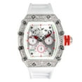 thumbnail image 1 of Exquisite Men's Tonneau Diamond Watch - Iced Bezel, Chronograph Display - Adjustable Silicone Strap - Quartz Movement - Silver Tone Finish, 1 of 6