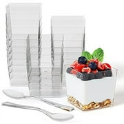 Exquisite Mini Dessert Cups with Spoons 400 Pcs - 3.6 Oz Mini Square Dessert Cups With Tasting Spoons 200 Sets