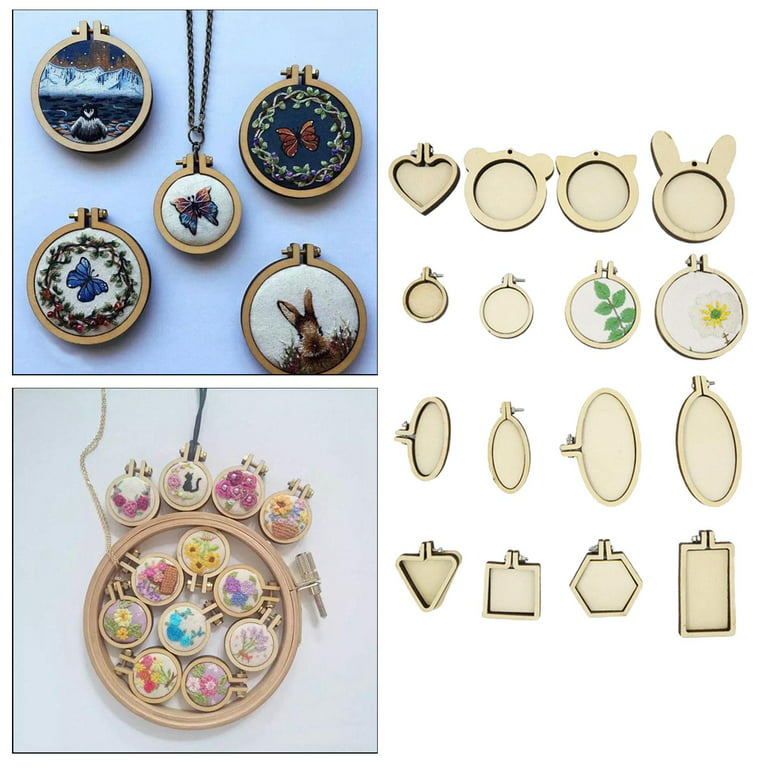 Exquisite Mini Embroidery Hoop DIY Pendant Stitch Crafts Necklace, for  Craft and Hanging - 16pcs 