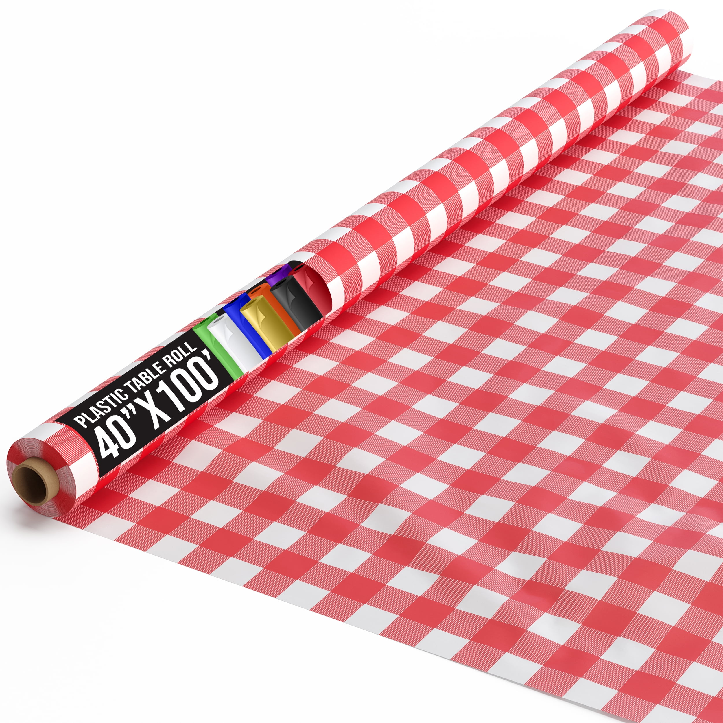 Red Gingham 40" x 100' Plastic Table Roll
