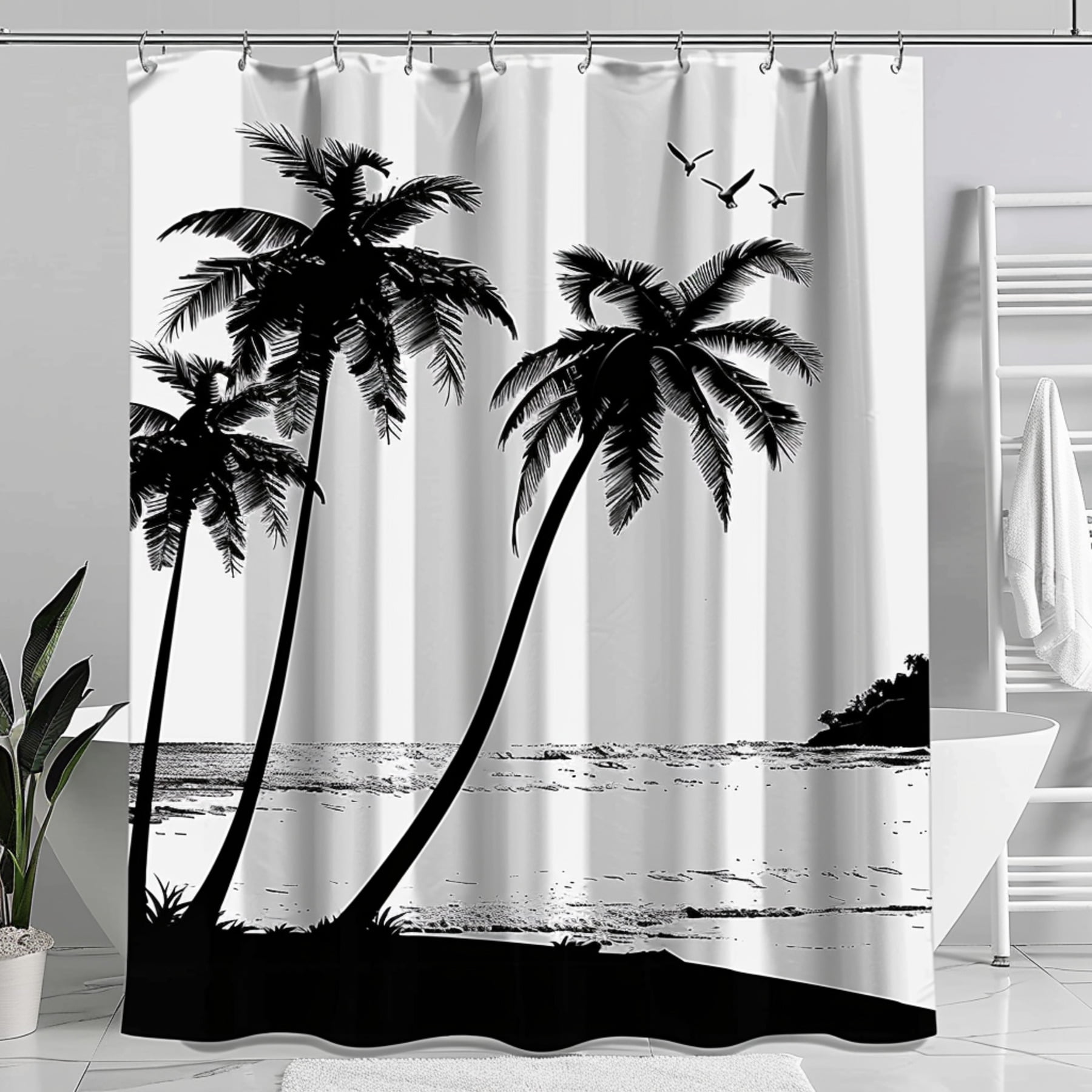 Exquisite Monochrome Palm Tree Bathroom Set Photography Hallyu Inspired Design Hyper Realistic