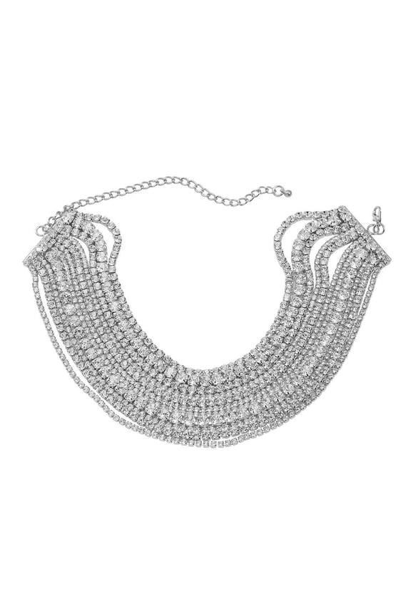 Exquisite Multi-Layer Glass Diamond Necklace: European & American Inspired Statement Piece For Bridal, Banquet, Or Catwalk Events