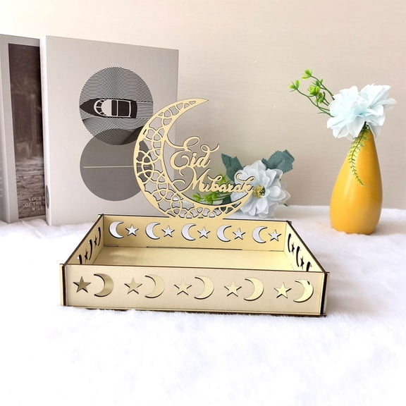 Exquisite Muslim Arabic Wooden Dessert Tray for Ramadan and Eid Mubarak