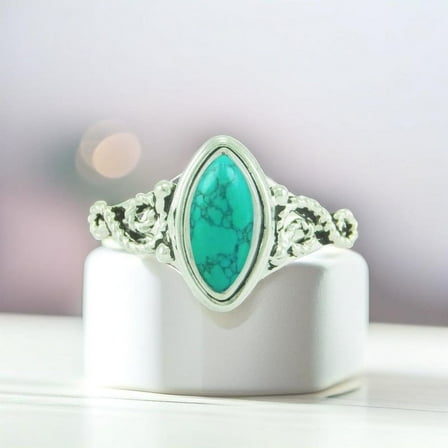 Exquisite Natural Turquoise Gemstone Ring Handmade 925 Sterling Silver Jewelry