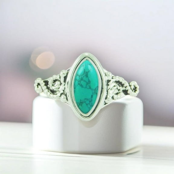 Exquisite Natural Turquoise Gemstone Ring Handmade 925 Sterling Silver Jewelry