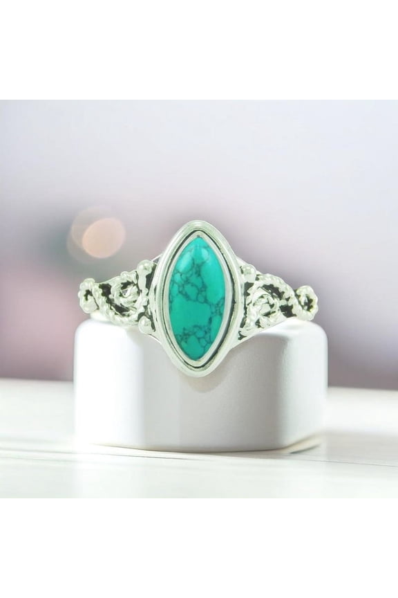 Exquisite Natural Turquoise Gemstone Ring Handmade 925 Sterling Silver Jewelry