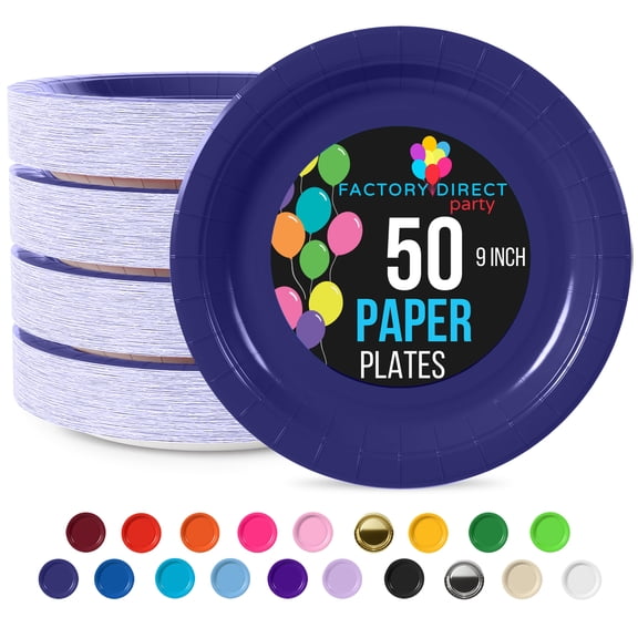 Exquisite Navy Paper Plates Disposable 50 Ct - 9 Inch Heavy Duty 350 GSM Round Plates