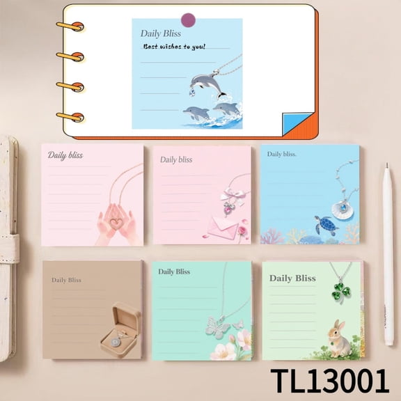 Exquisite Necklaces-themed Note Cards for Every Occasion(3.543.54inches)100-pack with105 Emoticon Stickers,Ideal for Quickly Jotting Down Reminders Marking Key Points and Leaving Temporary Messages