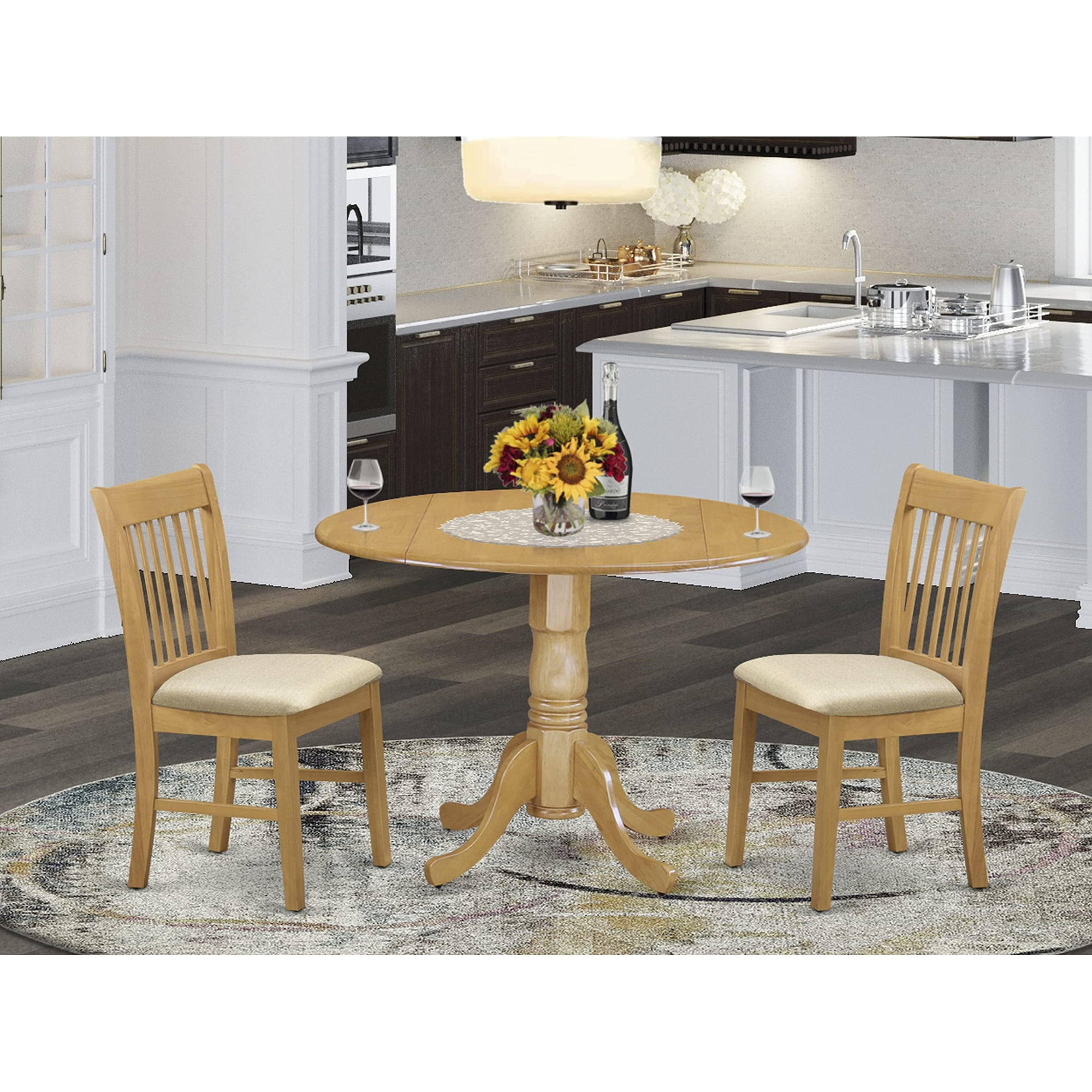 Exquisite Oak Round Kitchen Table with Drop Leaves and Sturdy Carved ...
