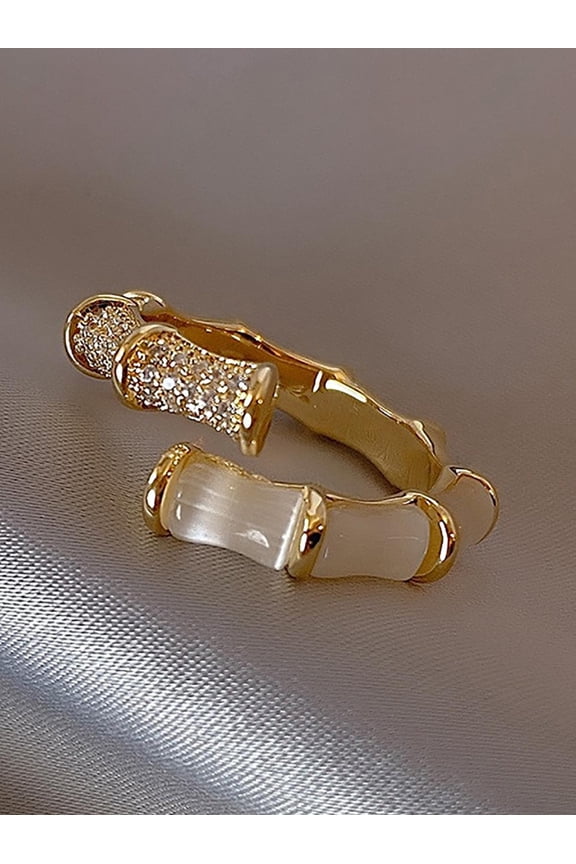 Exquisite Opal & Cubic Zirconia Bamboo Cufflink Ring Set for Women