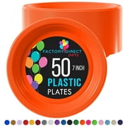 Exquisite Orange 7" Heavy Duty 350 GSM Disposable Plastic Party Plates - 50 Count