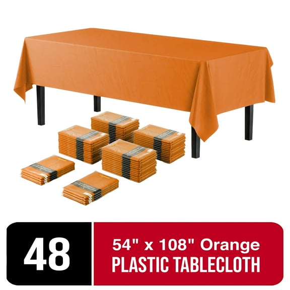 Exquisite Orange Disposable Tablecloths - Rectangle Plastic Tablecovers In Bulk 48 Pack - 54" Inch X 108"