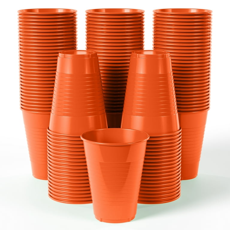Exquisite Orange Heavy Duty Disposable Plastic Cups, Bulk Party Pack, 12 oz  - 100 Count