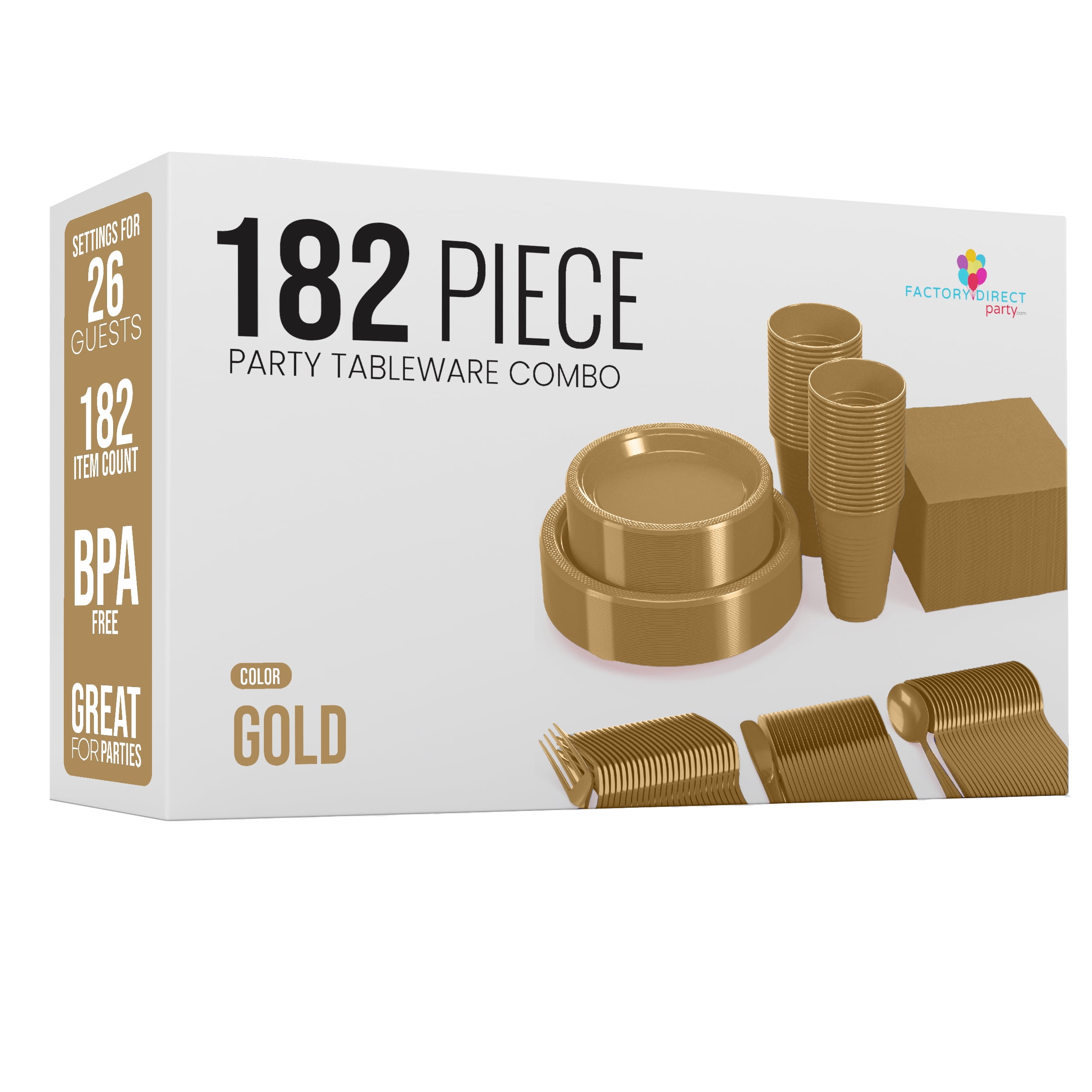 Gold BPA-Free Plastic Party Tableware Combo Set for 26 Guests