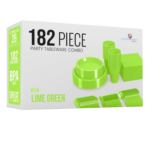 Exquisite Party Plate Combo - 182 Piece Set - Service For 26 - Lime Green