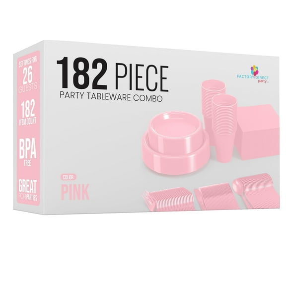 Exquisite Party Plate Combo - 182 Piece Set - Service For 26 - Pink