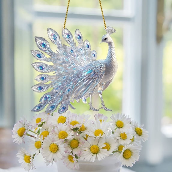 Exquisite Peacock Acrylic Flat Hanging Ornaments - 8in Home Decoration for Living Rooms, Bedrooms & Entryways, Elegant Peacock-Themed Pendants to Elevate Home Aesthetic & Add Ambiance, B