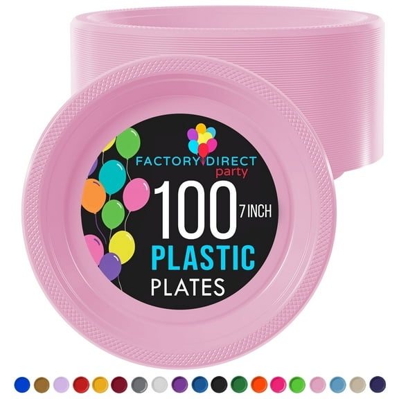 Exquisite Pink 7" Heavy Duty 350 GSM Plate Disposable Party Plastic Plates - 100 Count
