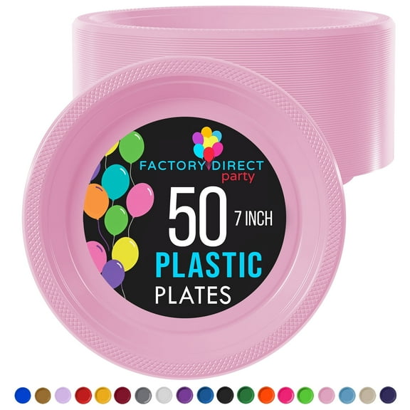 Exquisite Pink 7" Heavy Duty 350 GSM Disposable Plastic Party Plates - 50 Count