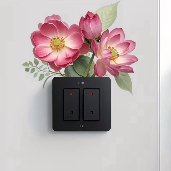 Exquisite Pink Floral Pattern Switch Sticker - Removable Self-Adhesive Decorative Wall Decal for Home Decor