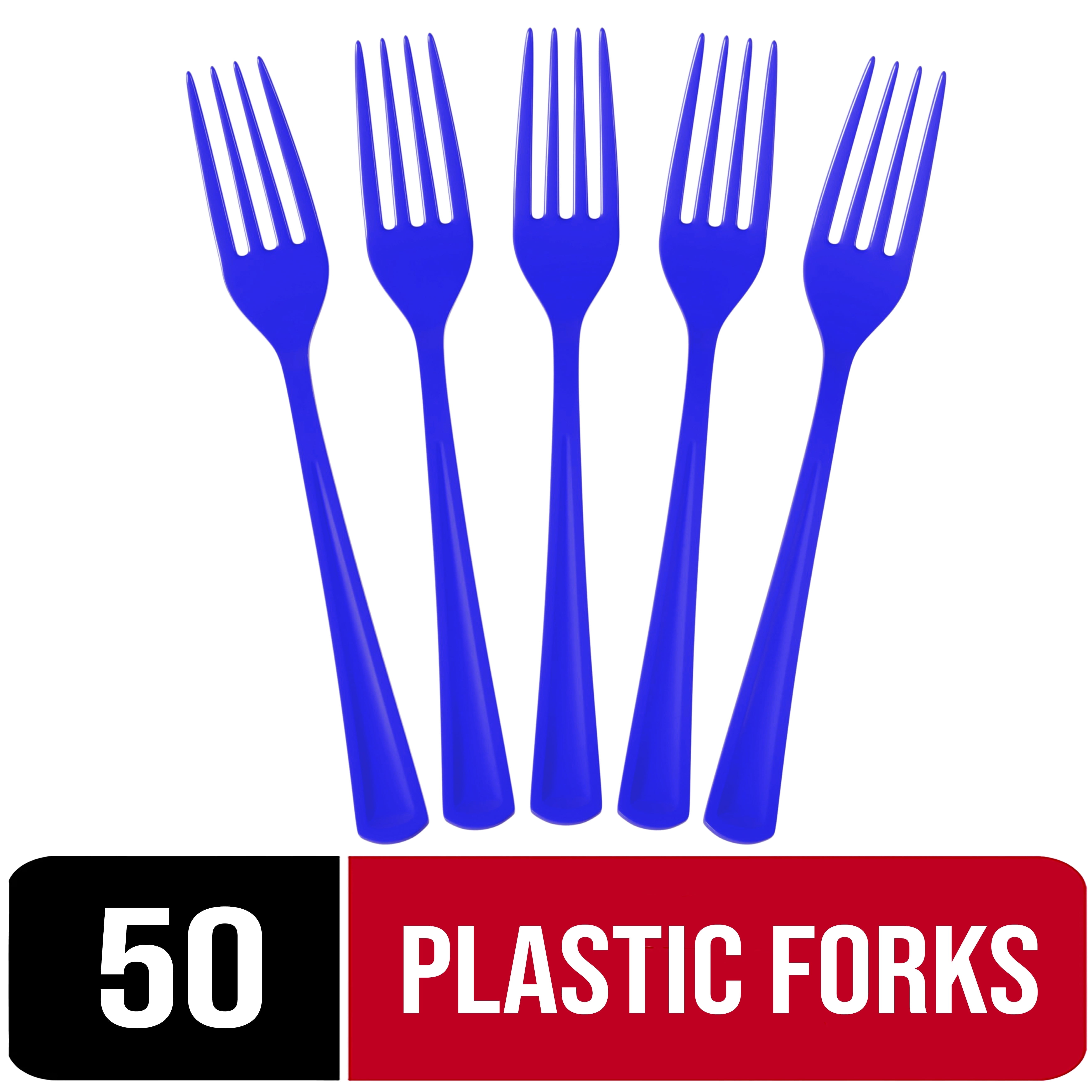 Exquisite Plastic Heavy-Duty Disposable Forks, 50 Count, 1 Pack, Blue Solid Print