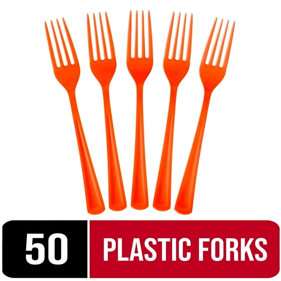 Exquisite Plastic Heavy-Duty Disposable Forks, Orange, 50 Count (1 Pack)