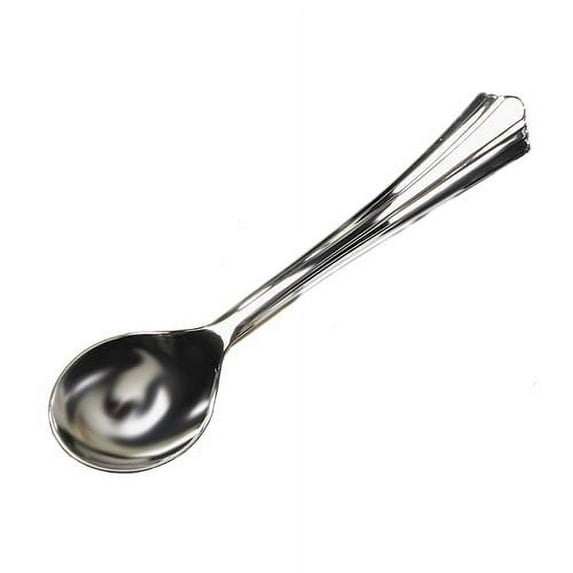 Exquisite Plastic Heavy-Duty Silver Soup Spoons - Disposable Spoons, 100 Count