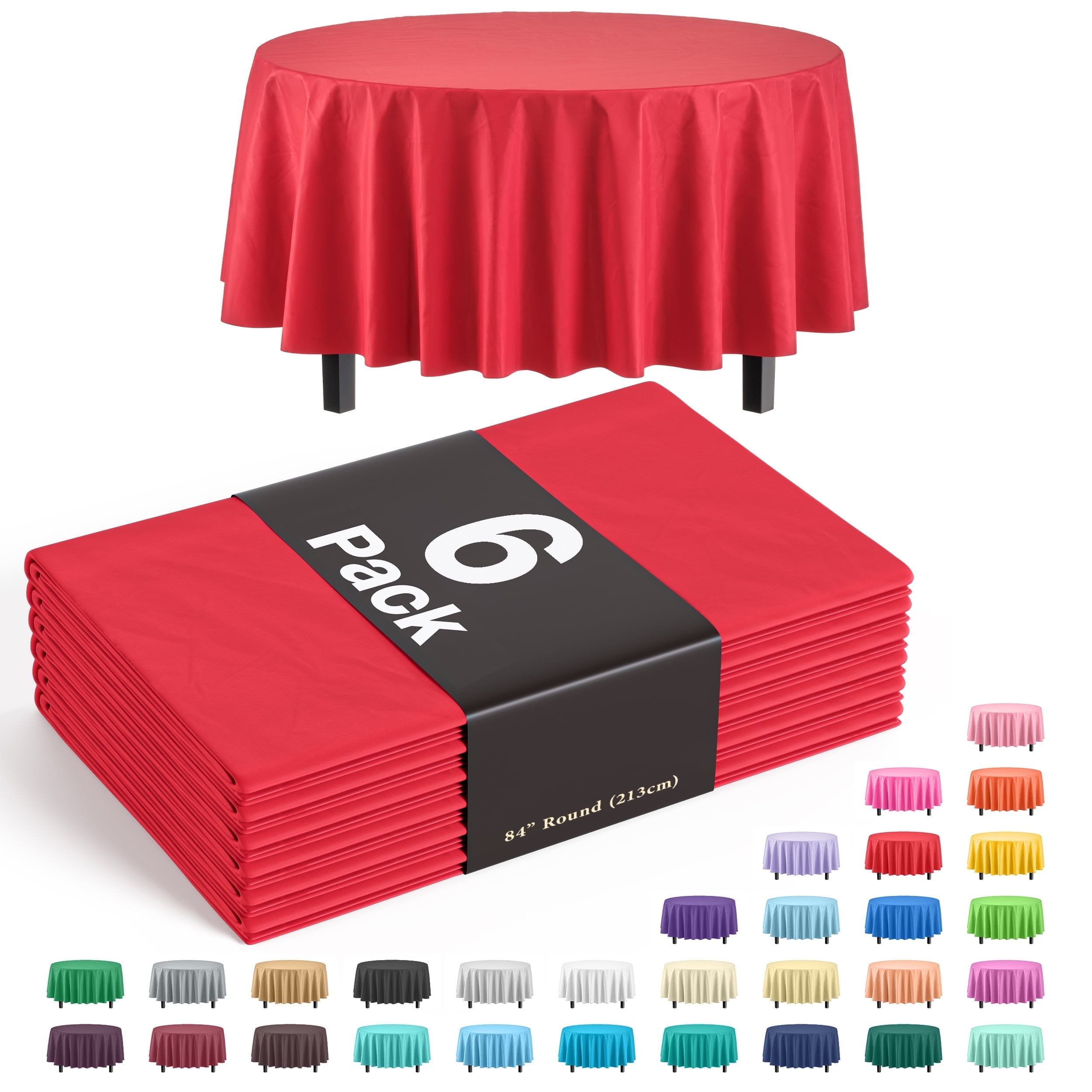 Red 84-Inch Round PEVA Plastic Tablecloth Set of 6