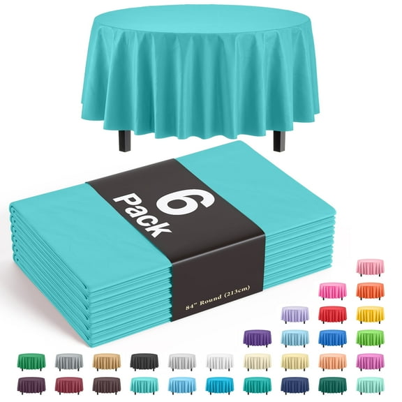Exquisite Premium 84" Round Plastic Tablecloth - Aqua Blue Solid Print