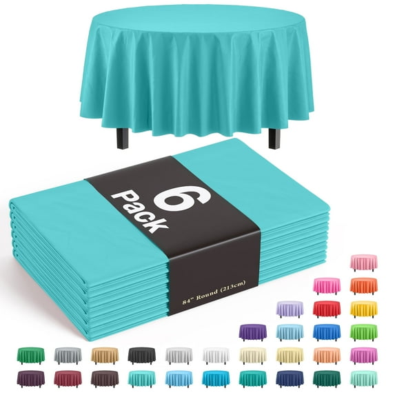 Exquisite Premium 84" Round Plastic Tablecloth - Aqua Blue Solid Print