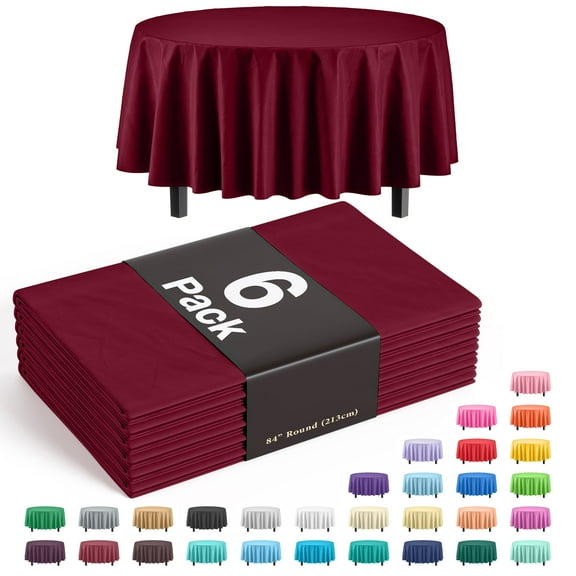 Exquisite Premium 84in. Round Plastic Tablecloth - Burgundy - 6 Count