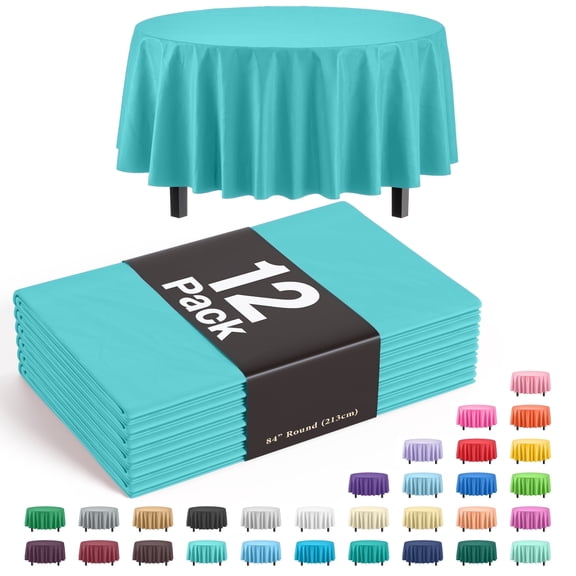 Exquisite 12 Premium Aqua Blue Plastic 84" Round Waterproof Party Tablecloths
