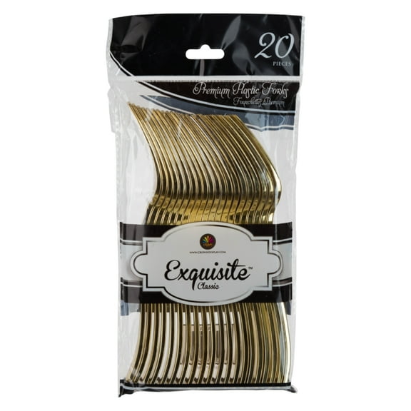 Exquisite Premium Gold Plastic Silverware - 20 Gold Plastic Forks