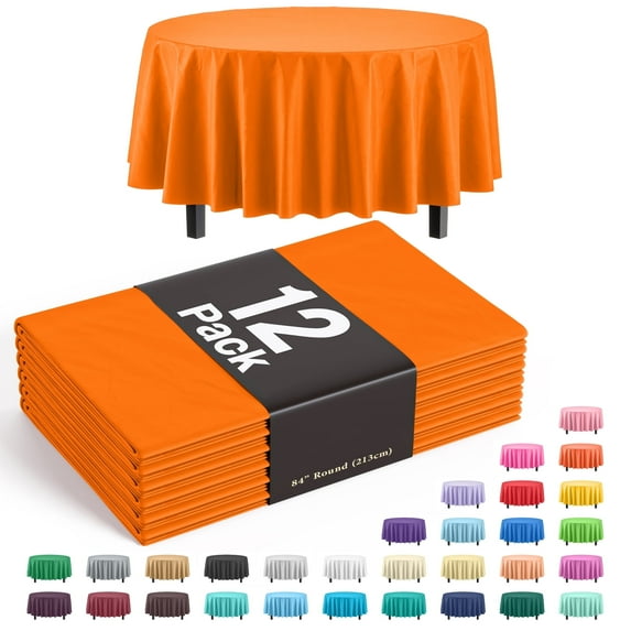 Exquisite 12 Premium Orange Plastic 84" Round Party Tablecloths Waterproof