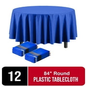 Exquisite Premium Plastic Disposable 84 inch Round Tablecloth, 12 Blue Round Table Covers