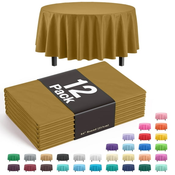 Exquisite 12 Premium Glam Gold Plastic 84" Round Waterproof Party Tablecloths