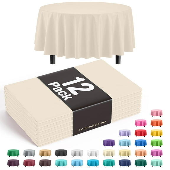 Exquisite 12 Premium Ivory Plastic 84" Round Waterproof Party Tablecloths