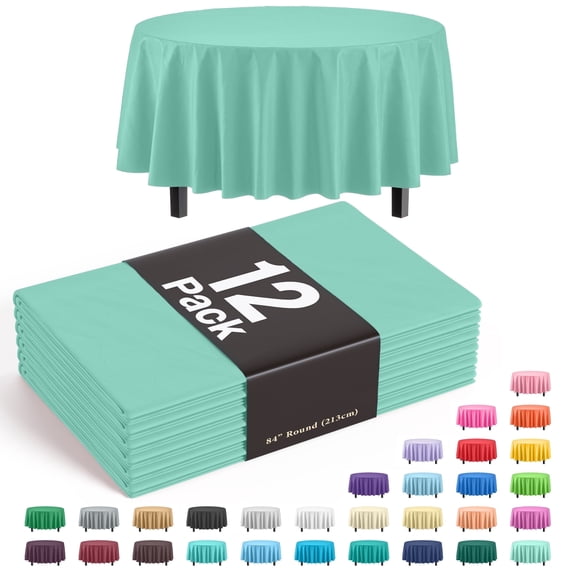 Exquisite 12 Premium Light Mint Plastic 84" Round Party Tablecloths Disposable