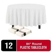 Exquisite Premium Plastic Disposable 84 inch Round Tablecloth, 12 White Round Table Covers