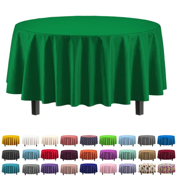 Exquisite Premium Plastic Tablecloth 84". Round Table Cover - Emerald Green