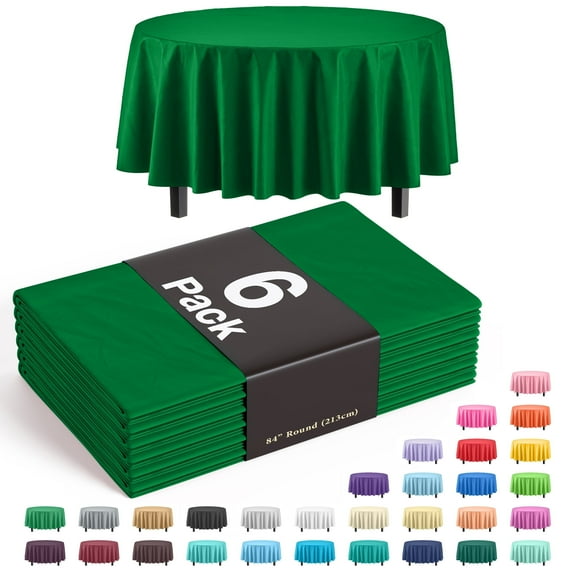 Exquisite Premium Disposable 84in x 84in Emerald Green Solid Print Plastic Tablecloths, 6 Pack
