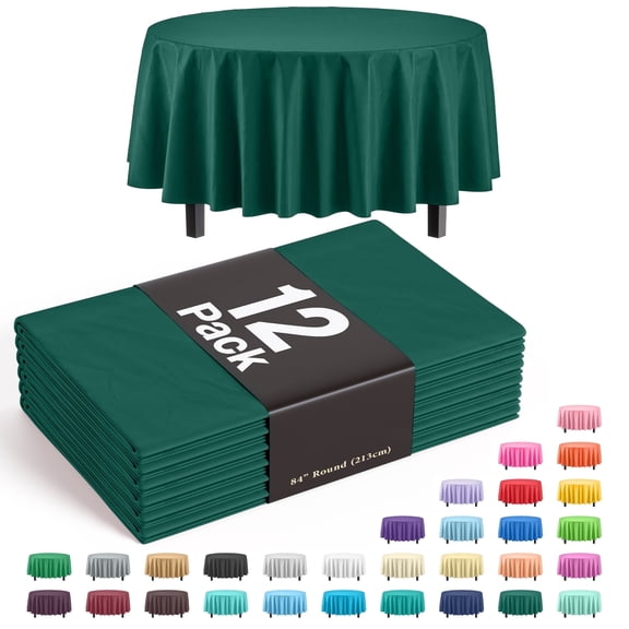 Exquisite 12 Premium Dark Green Plastic 84" Round Waterproof Party Tablecloths