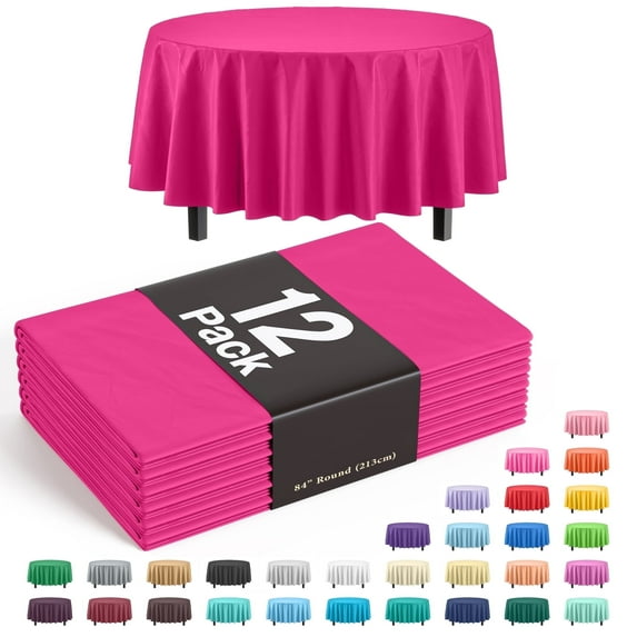Exquisite 12 Premium Hot Pink Plastic 84" Round Party Tablecloths Waterproof