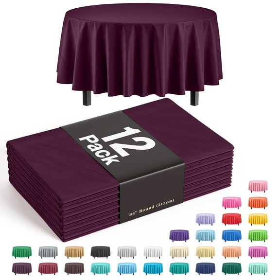 Exquisite 12 Premium Plum Plastic 84" Round Waterproof Party Tablecloths