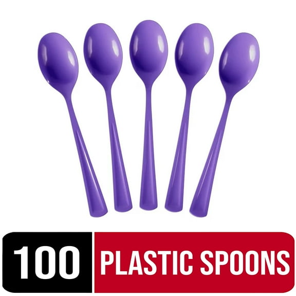 Exquisite Purple Disposable Spoons - Purple Plastic Spoons - 100 Count
