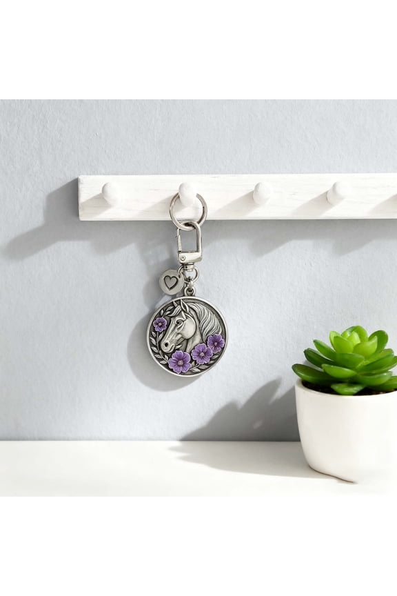 Exquisite Purple Horse Head Keychain - Metal Decorative Pendant for Keys, Backpack, Purse - Hand-Polished Edges for Scratch-Proof and Snag-Proof Use